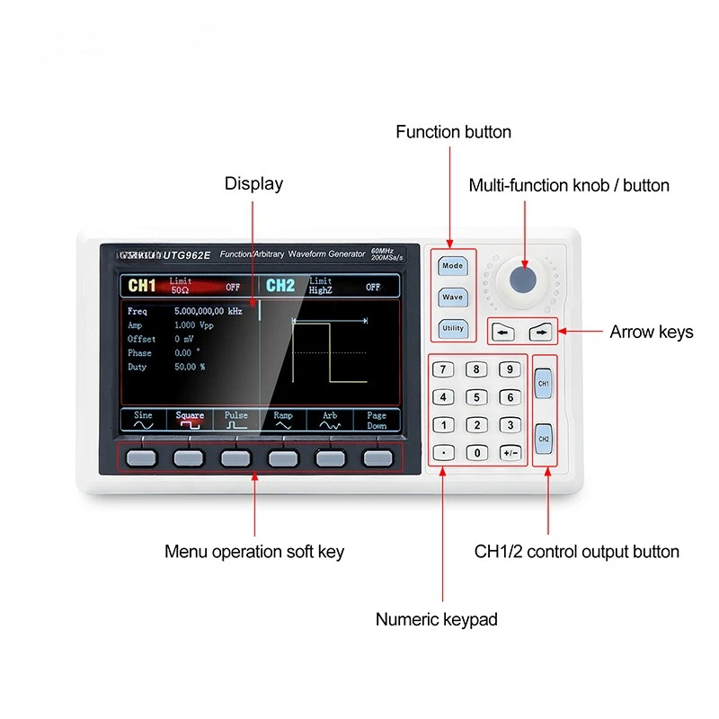مولد إشارات وظيفي UTG932E UTG9 - مراجعة Dual Channel Arbitrary Waveform Function Generator 60Mhz وسعره